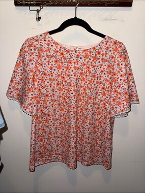 MELLODAY Orange/Pink Floral Short Flutter Sleeve Blouse